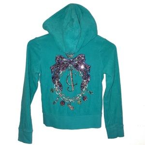 Juicy Couture Sequin and Rhinestone Zip Up Terry Cloth Hoodie Green sz M
